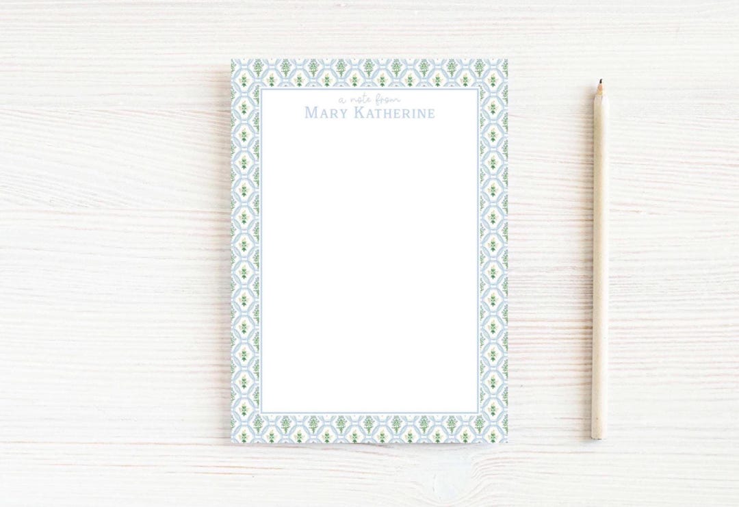 Personalized Watercolor Blue Green Floral Notepad, Floral Women Notepad ...