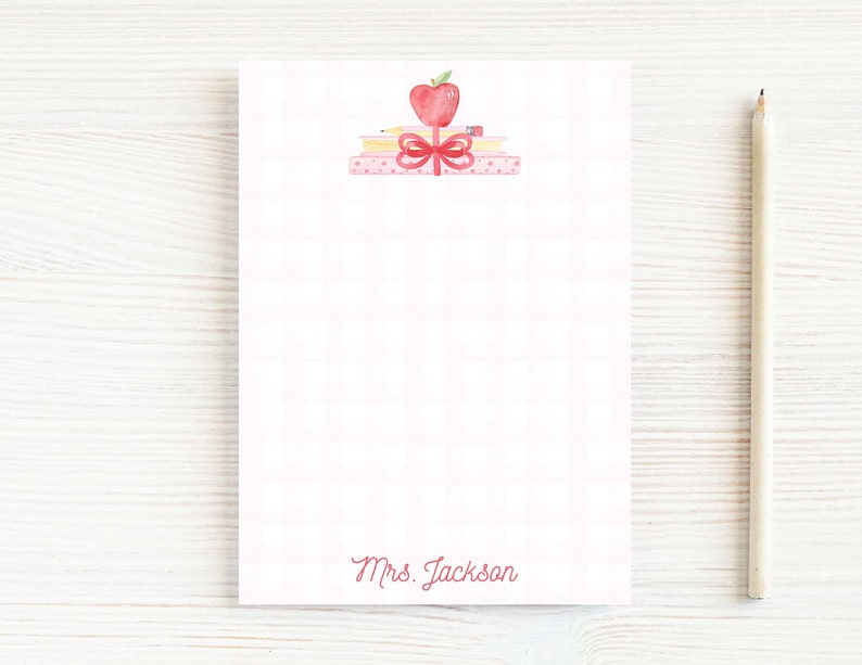 Personalized Teacher Notepad, School Pink Books Notepad image 1