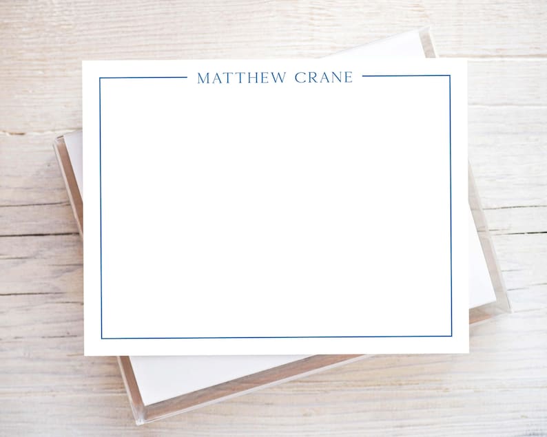 Personalized Border Stationery, Flat Notecard Set, Family Initial Stationery image 1