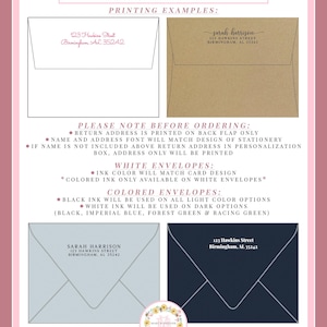 a return address printing example, which includes instructions for ordering and printing envelopes.