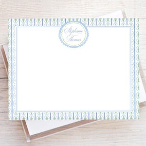 Gepersonaliseerde briefpapier aquarel bloemen groen, platte dameskaartjes set, briefpapier bloemenmeisje