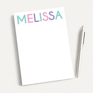 Personalized 5.5X5.5 or 5X7 Block Letter Notepad, Colorful Girl Kid Notes