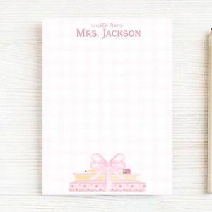 Personalized Teacher Notepad, School Pink Books Notepad