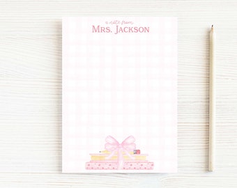 Personalized Teacher Notepad, School Pink Books Notepad