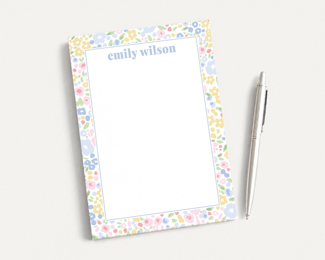 Personalized 5.5X5.5 or 5X7 Watercolor Pink Blue Floral Notepad ...