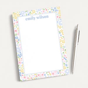 Personalized 5.5X5.5 or 5X7 Watercolor Pink Blue Floral Notepad, Flowers Girl Notes