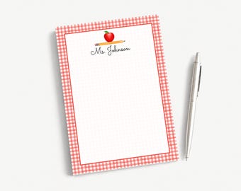 Personalized 5x7 Teacher Notepad, Gingham School Apple Pencil Notes - Etsy