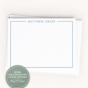 Personalized A2 Size Colorful Border Stationery, Simple Family Men Boy Flat Notecard Set