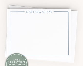 Personalized A2 Size Colorful Border Stationery, Simple Family Men Boy Flat Notecard Set