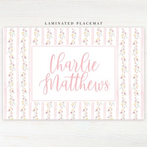 Personalized Watercolor Floral Placemat, Pink Girl Placemat