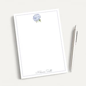 Bloc-notes personnalisé aquarelle hortensia 5,5 x 5,5 ou 5 x 7, notes florales femmes