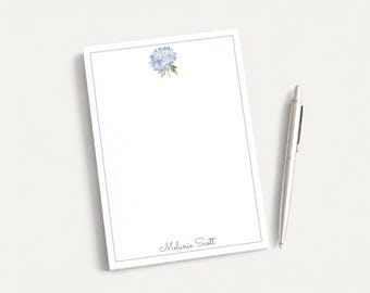Personalized 5.5X5.5 or 5X7 Watercolor Hydrangea Notepad, Floral Women Notes