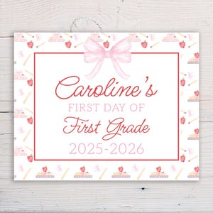 DIGITAL Print at Home, Made to Order - Back to School First Day/Last Day Sign - Bow Books Pattern Border
