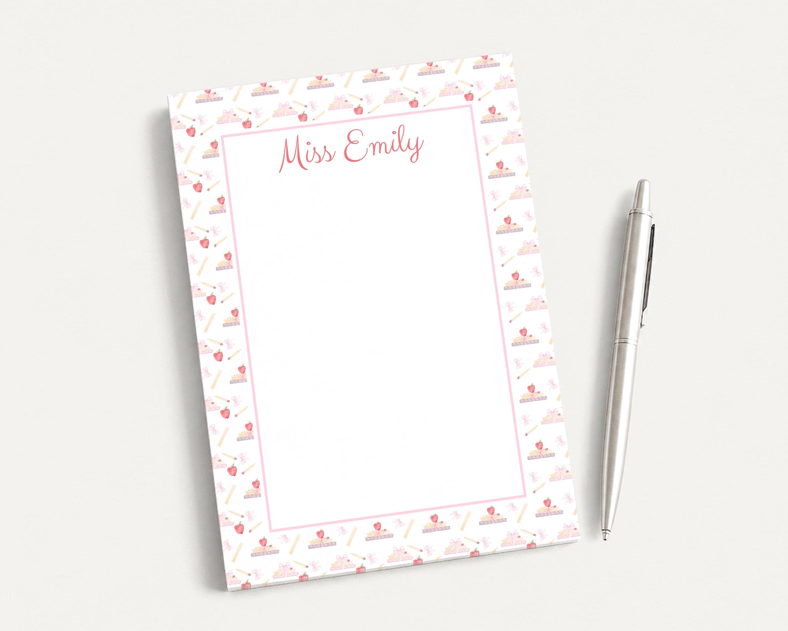 Personalized 5x7 Teacher Notepad, School Pink Pattern Notes - Etsy