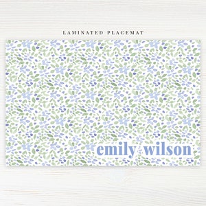 Personalized Watercolor Floral Placemat, Blue Green Floral Placemat