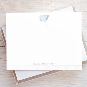 Personalized Blue Bonnet Flat Notecard Set, Baby Boy Stationery Set, Kid Stationery