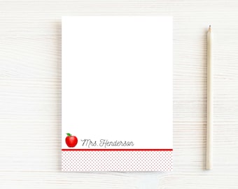 Personalized Teacher Notepad, Polka Dot Apple Notepad