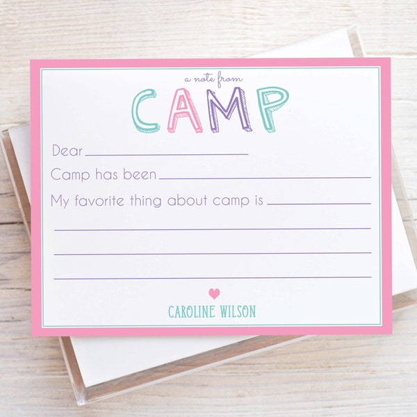 Personalized Girl Note from Camp Stationery, Flat Notecard Set