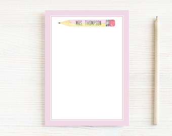 Personalized Teacher Notepad, School Pink Pencil Notepad