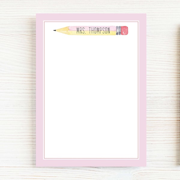 Personalized Teacher Notepad, School Pink Pencil Notepad