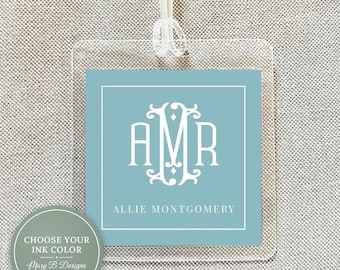 Personalized Script Monogram Bag Tag, Family Square Luggage Tag
