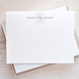 Personalized Last Initial Family Stationery, Flat Notecard Set, Couple Stationery