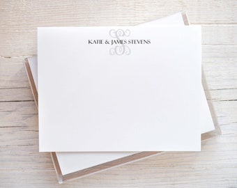 Personalized Last Initial Family Stationery, Flat Notecard Set, Couple Stationery