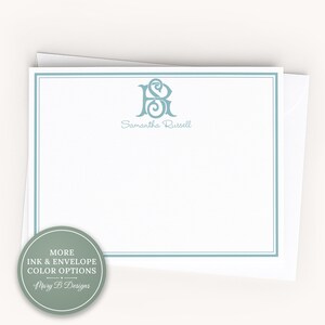 Personalized A2 Size Colored Interlocking Monogram Stationery, Colorful Intertwined Letters Flat Notecard Set
