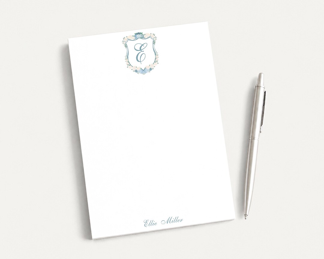 Personalized 5.5X5.5 or 5X7 Watercolor Hydrangea Crest Notepad, Floral ...