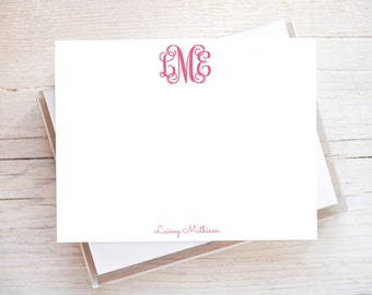 Personalized Curls Monogram Stationery, Flat Notecard Set, Family, Women Stationery