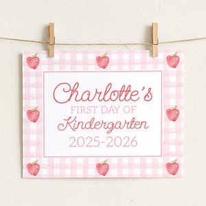Double Sided Back to School First Day/Last Day Sign - Pink Gingham apple border