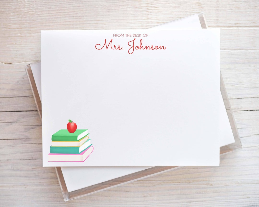 Personalized Teacher Apple Stationery, Back to School Flat Notecard Set ...