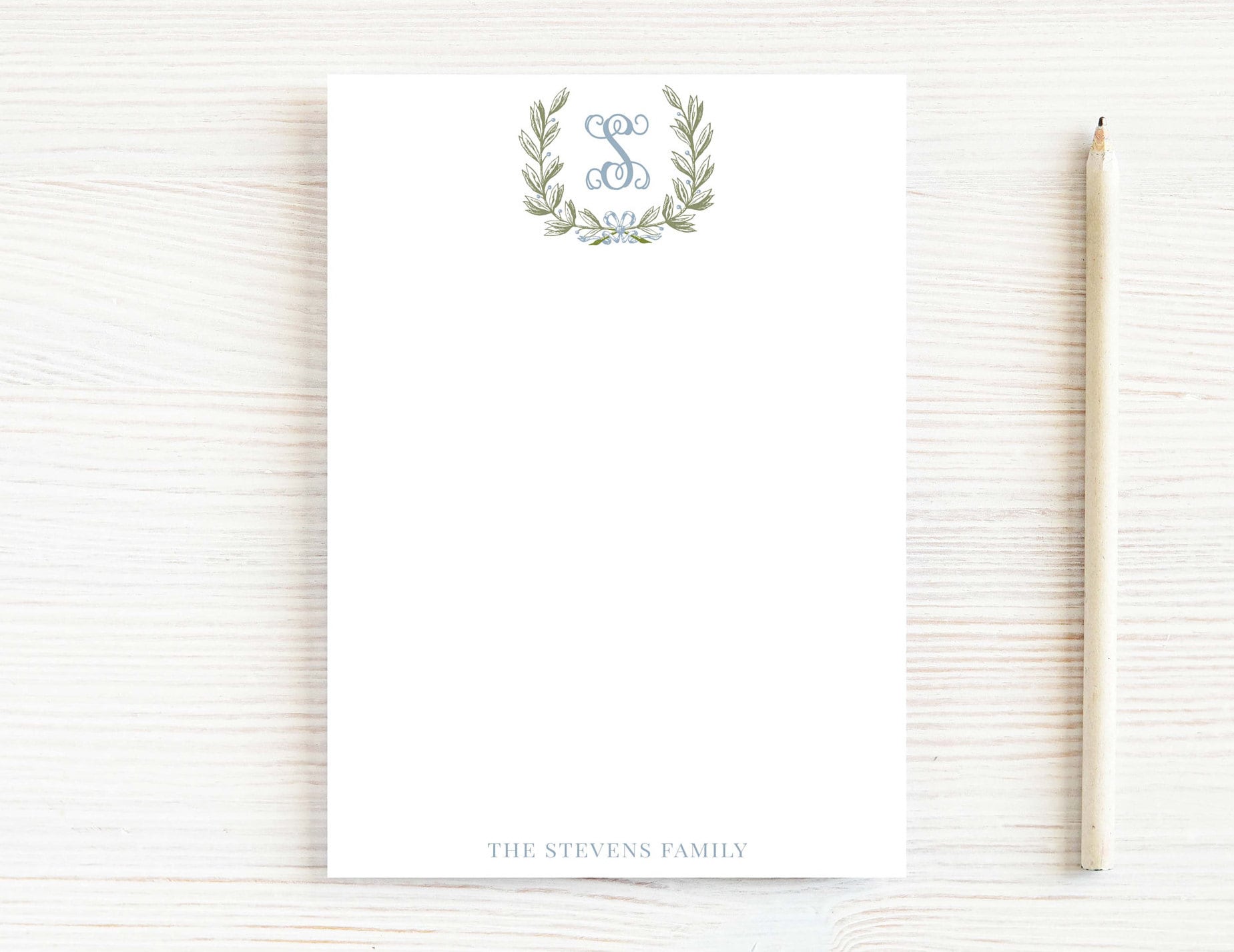 Personalized 5x7 Initial Greenery Crest Notepad, Floral Monogram Family ...