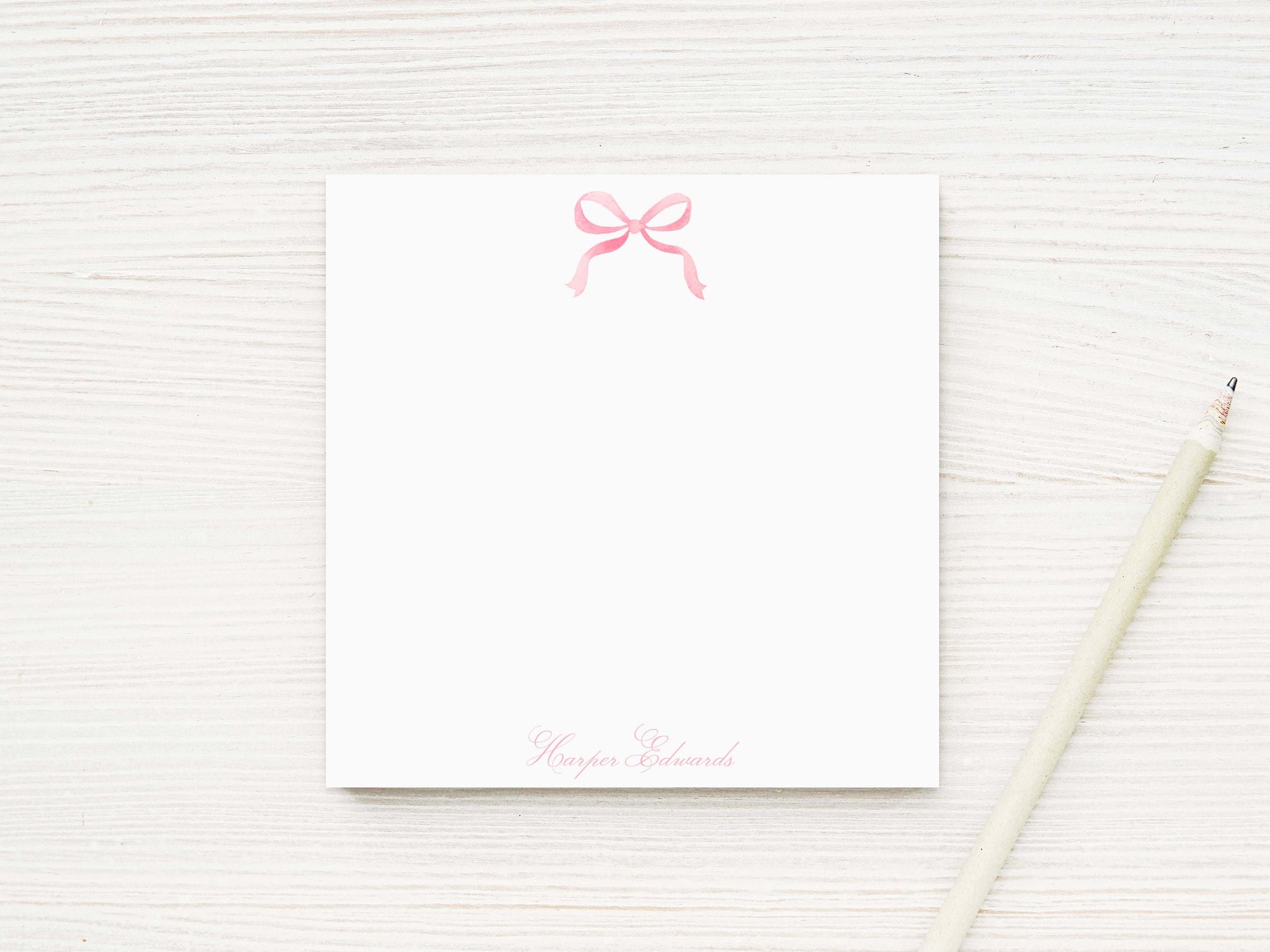 Personalized Watercolor Pink Bow Notepad, Women Bow Notepad - Etsy