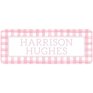 Personalisierte rosa Gingham Namensaufkleber | *NICHT Spülmaschinengeeignet*