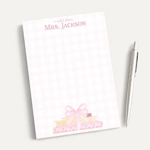 Personalized 5x7 Teacher Notepad, School Pink Gingham Books Notepads