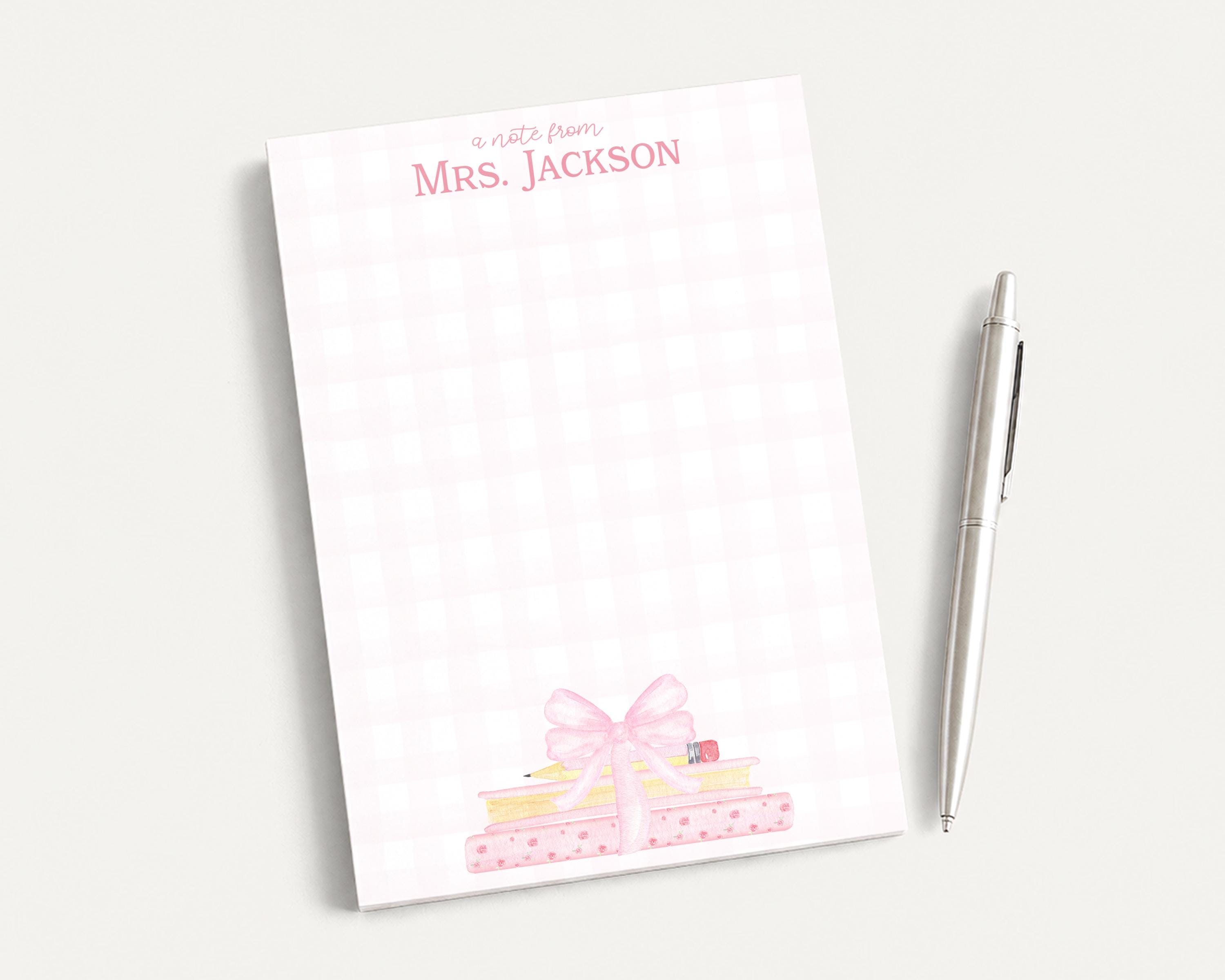 Personalized 5x7 Teacher Notepad, School Pink Gingham Books Notepads - Etsy