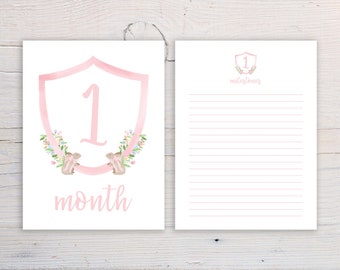 Watercolor Monthly Milestone Cards, Baby Girl Bunny Wreath Milestone Cards