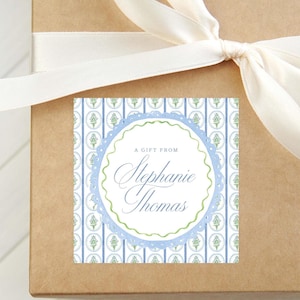 Cartão de visita personalizado com estampa floral azul, cartão para meninas, etiqueta de presente quadrada colorida para mulheres