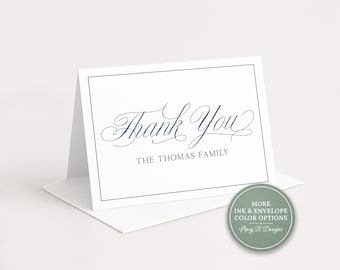 Folded Personalized Colored Thank You Stationery, Pick Your Color Family Folded Notecard Set