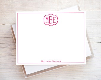 Personalized Monogram Stationery, Flat Notecard Set, Family, Women Stationery