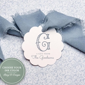 2.5x2.5 inch Personalized Scalloped Dot Circle Gift Tags | Custom Colorful Monogram Family Tag