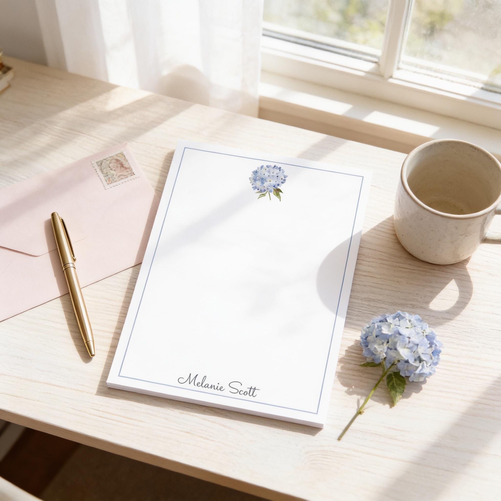 Personalized 5x7 Watercolor Hydrangea Notepad, Floral Women Notes - Etsy