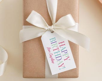 2 x 3.5 inch Personalized Happy Birthday Gift Tags | Colorful Party Girl Tag