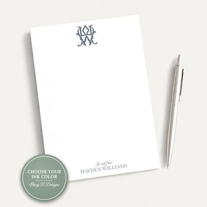 Personalized 5.5x5.5 or 5x7 Chic Interlocking Monogram Notepad, Colorful Intertwined Note