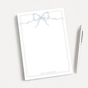 Personalized 5.5X5.5 or 5X7 Watercolor Blue Bow Notepad, Baby Boy Notes