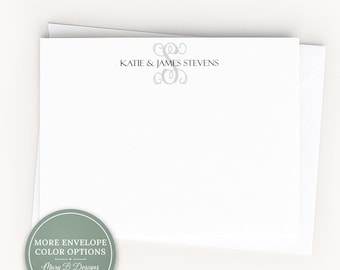 Personalized A2 Size Family Single Initial Stationery, Couple Married Flat Notecard Set