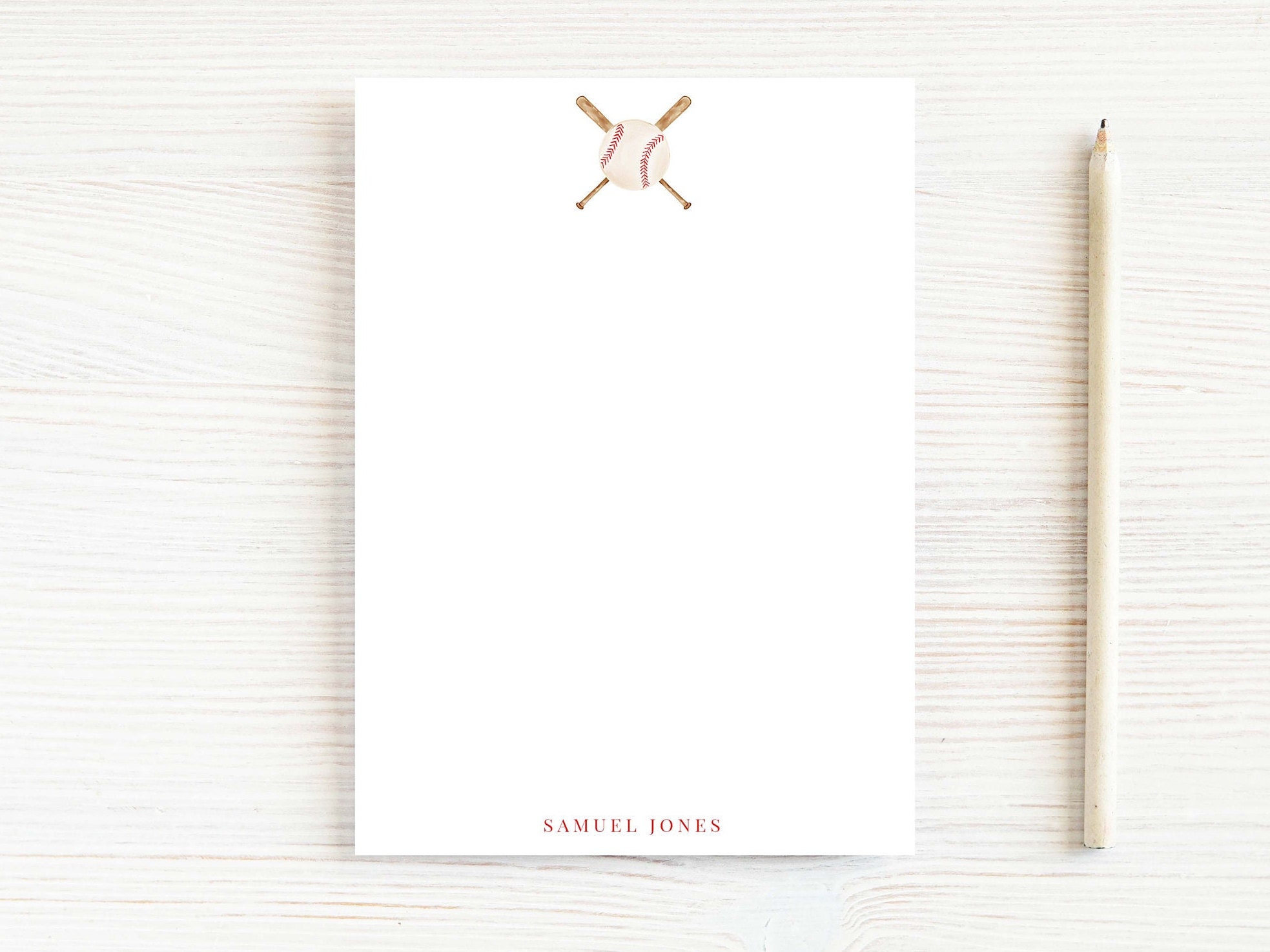 Personalized Watercolor Baseball Notepad, Boy Sports Notepad