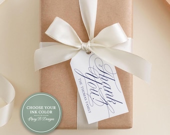 2 x 3.5 inch Thank You Script Gift Tags | Personalized Thanks Colorful Family Tag