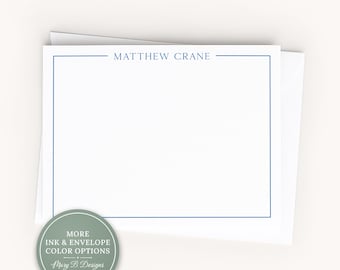 Personalized Border Stationery, Flat Notecard Set, Family Initial Stationery